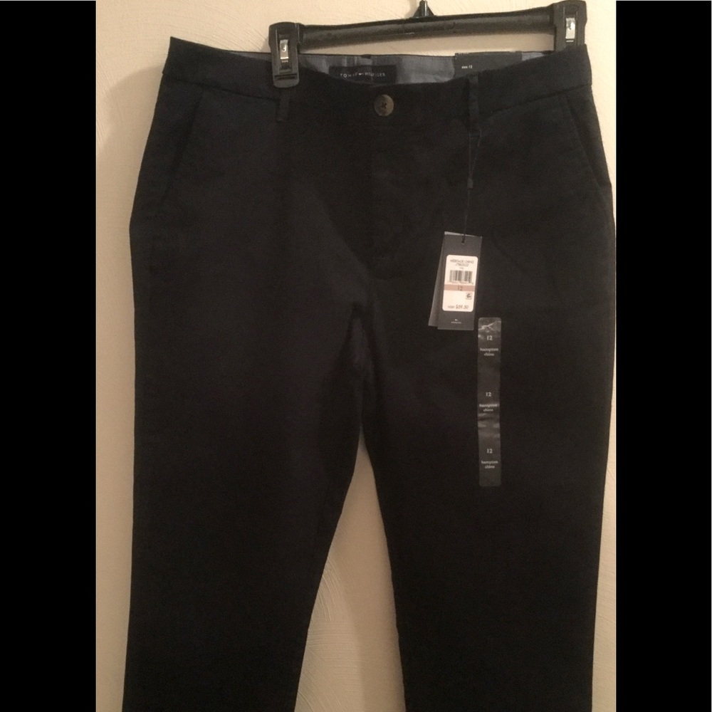 NWT TOMMY HILFIGER HAMPTON STRETCH SLIM CHINO NAVY BLUE PANTS SIZE 12